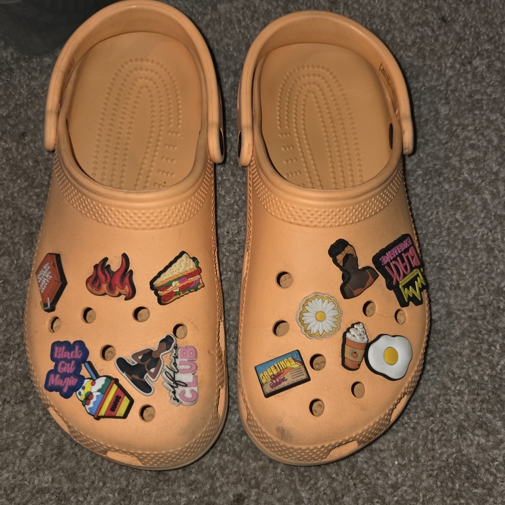 CROCS Orange Clogs with Fun Charms